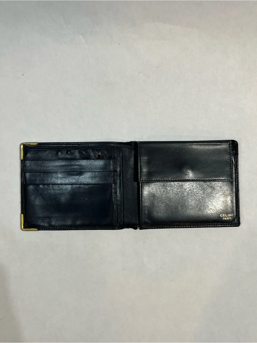 Celine Vintage Blason Black Leather Bifold Wallet